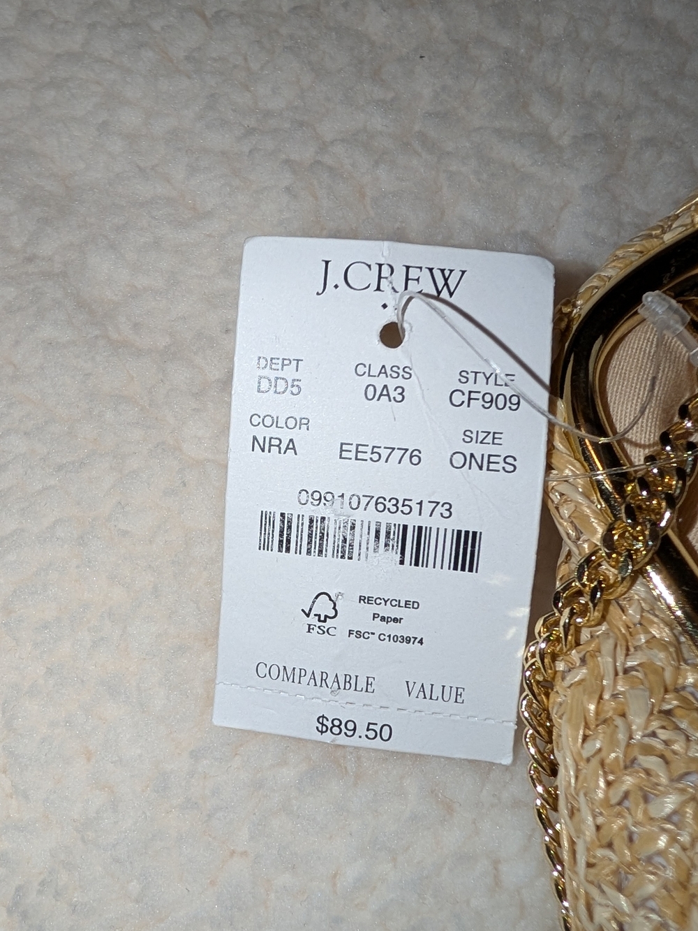 J. Crew Jeweled Woven Clutch Crossbody With Chain Strap Natural Raffia NWT - Picture 9 of 11